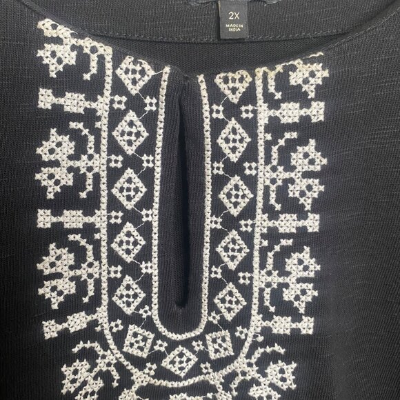 Talbots‎ Midi Shift Dress Woman 2X Black Embroidered Cotton Pockets - Picture 6 of 11